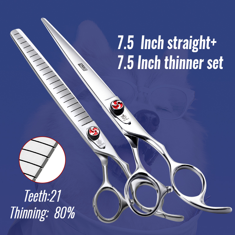 Fenice Professional JP440C 7/7.5 inch Pet Fluffy Thinning Grooming Scissors Straight Dog Scissors Thinner Shears Rate 80%