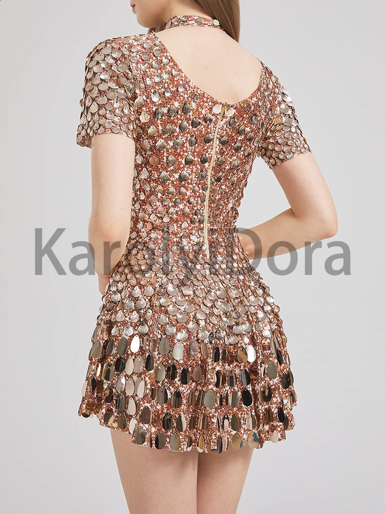 Sexy Black Shell Sequins Mini Dress Nightclub Dance High Quality Performance Clothing Bodysuit Birthday Red Dresses 240726