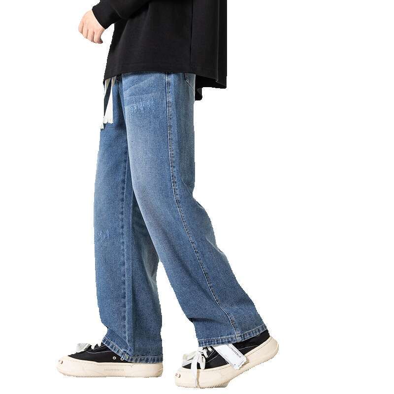 Jeans 2024 Autumn Straight Men Loose and Versatile Trend Wide Leg for Casual Long Pants College Style Overalls and Sweat Pants Unisex Men Pants Cotton
