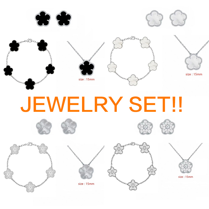 designer bracelet women jewelry set clover necklace lucky earring mother of pearl jewelry Wedding jewlery designer for women silver set clover earrings mammy gift
