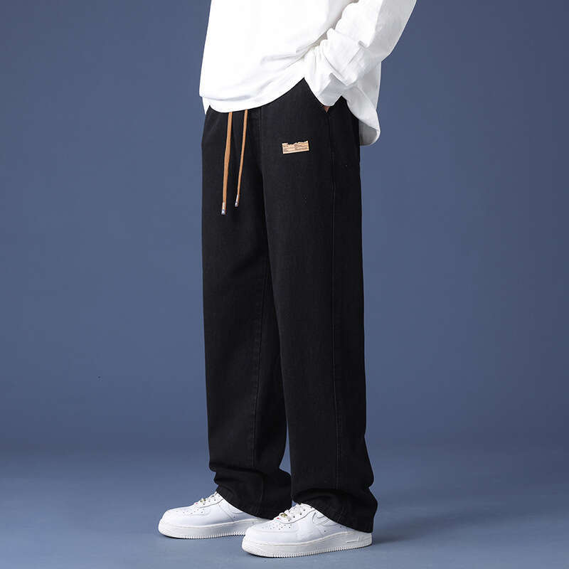 Jeans 2024 Autumn Fashion Brand Loose Straight Tube Clothing Casual High Street American Mens Pants College Style Harlan Sweatpants Half Pants for Men