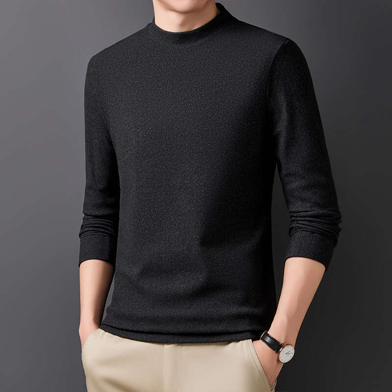 Half High Collar Men's Bottom Sweater 2024 Autumn New Youth Nano Velvet Korean Version Long Sleeved T-shirt Solid Color Hoodie for Men Sweatshirt