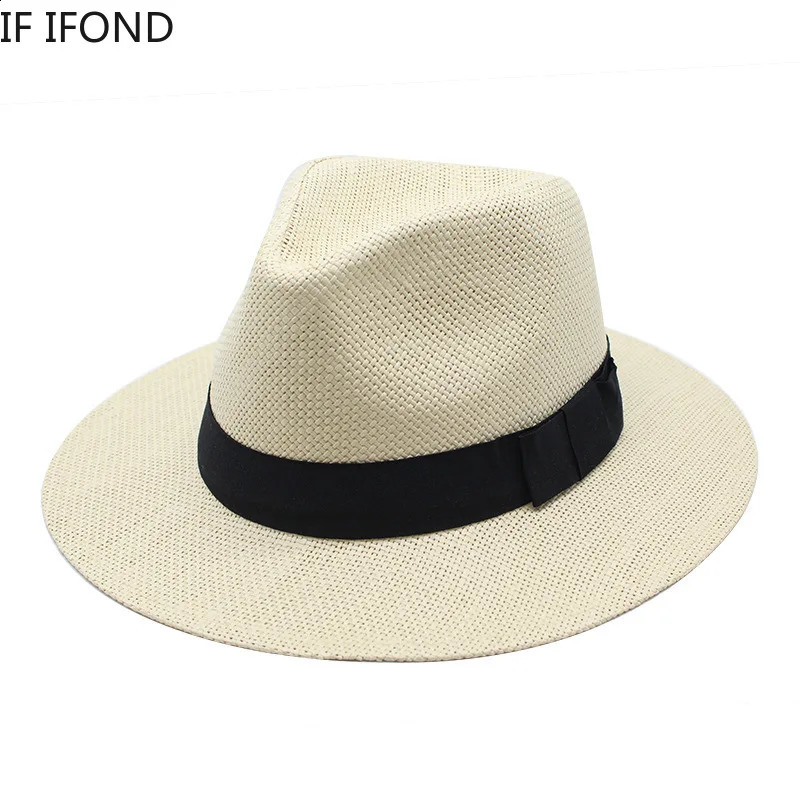Summer Casual Paper Straw Hat Mens Panama Trilby Jazz Hat Outdoor UV Protection Beach Hat 240710