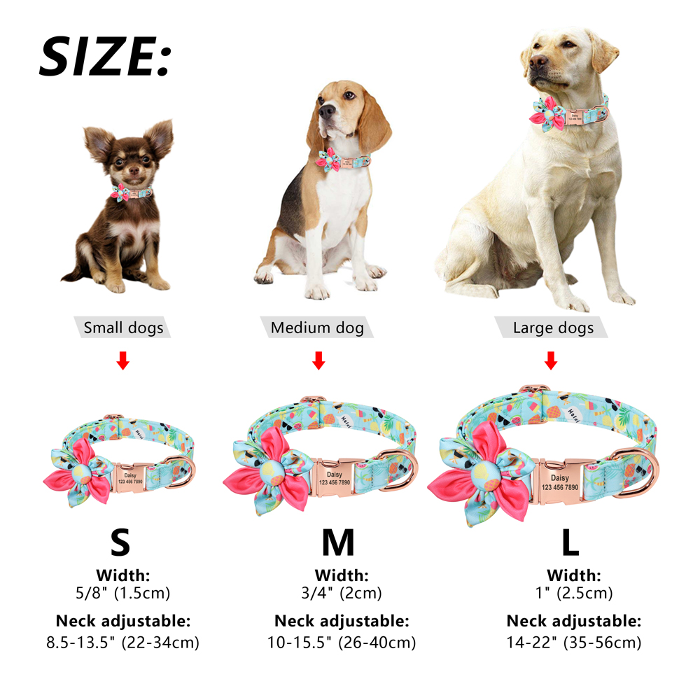 Personalized Cat Collar Printed Nylon Dog Cats Collars Custom Pet Puppy Necklace With Flower Cute For Small Medium Dogs Cats