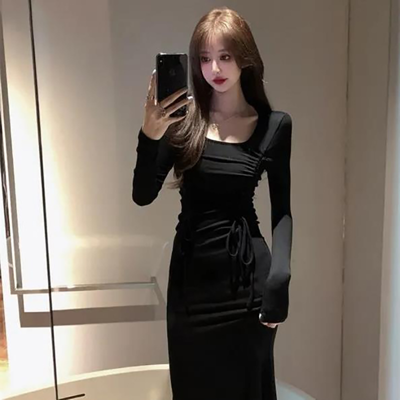 Sweet and Spicy Dress 2024 Autumn New French Temperament Slim Slim Black Long Fishtail Skirt Women's