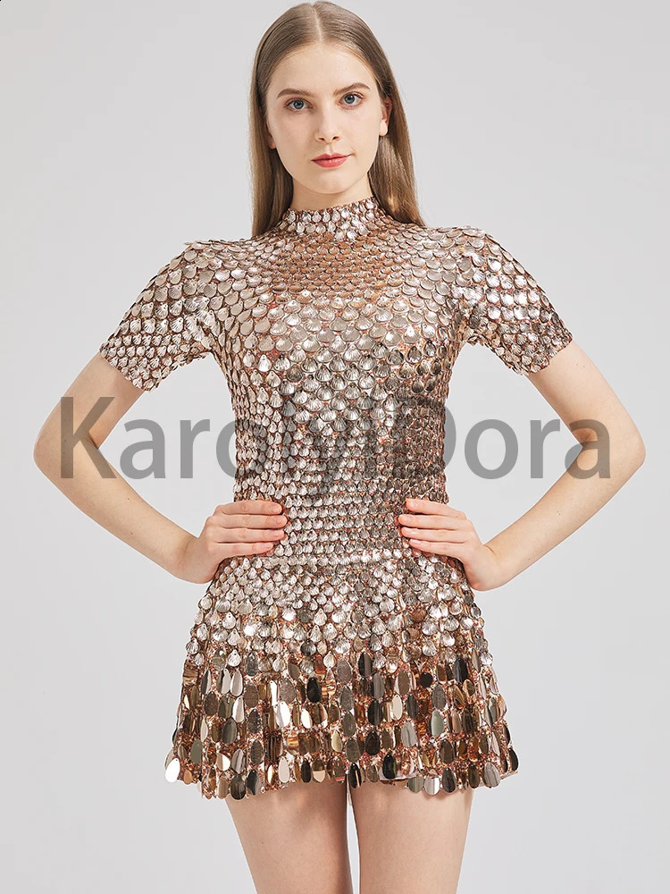 Sexy Black Shell Sequins Mini Dress Nightclub Dance High Quality Performance Clothing Bodysuit Birthday Red Dresses 240726