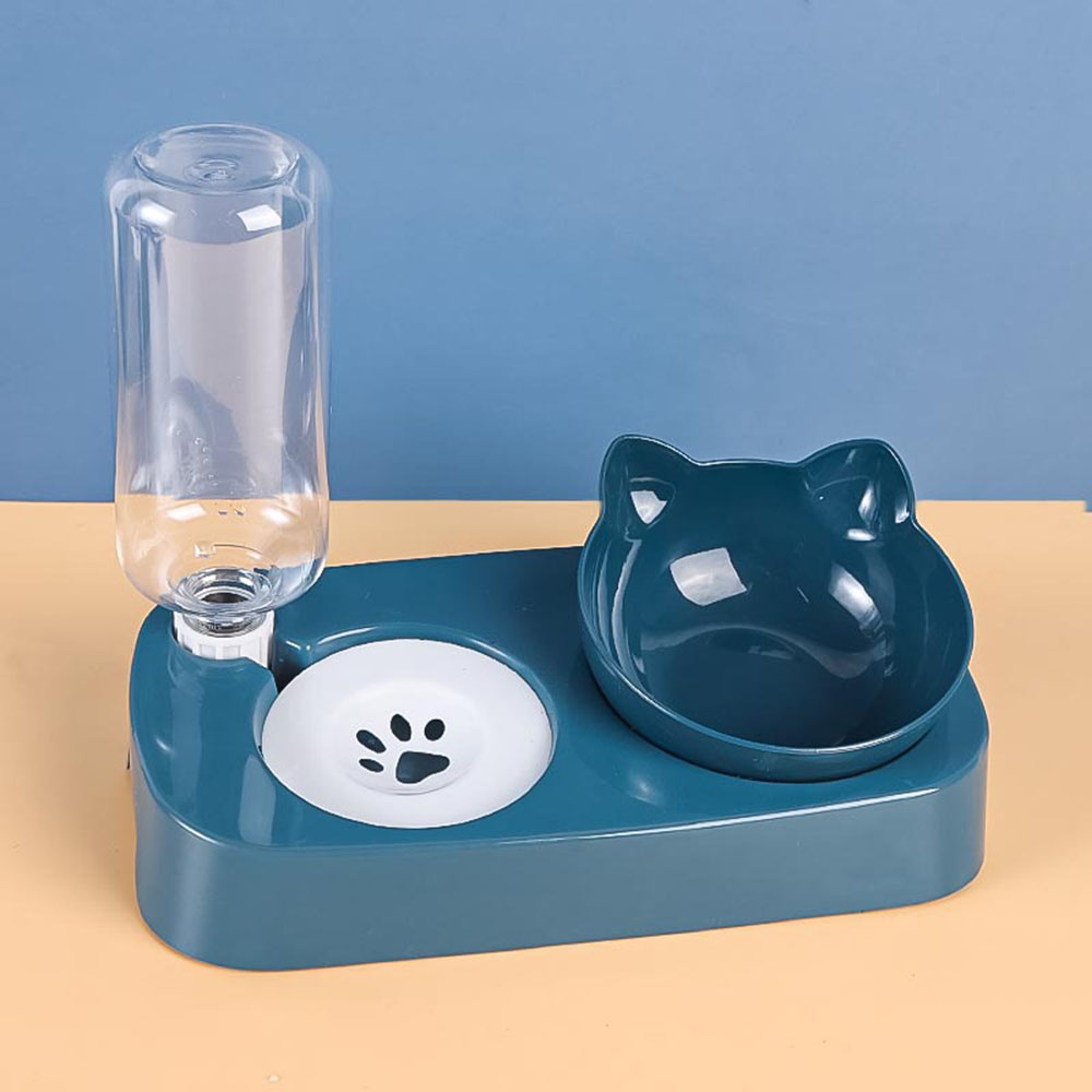 Double Cat Bowls with Stand Automatic Water Storage Dispenser Pet Dog Food Bowl 2-in-1 Splash-proof Water Container Bowl Feeder