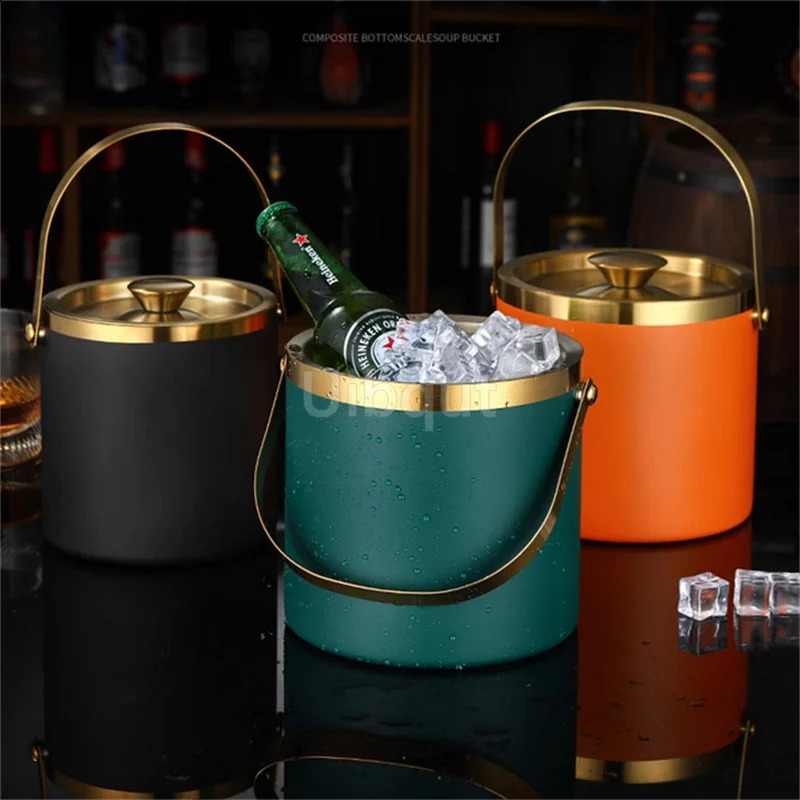 304 2L/3L Stainless Steel Ice Bucket Portable Double Wall Insulated with Lid el wine Champagne whiskey Beverage beer tools 240726
