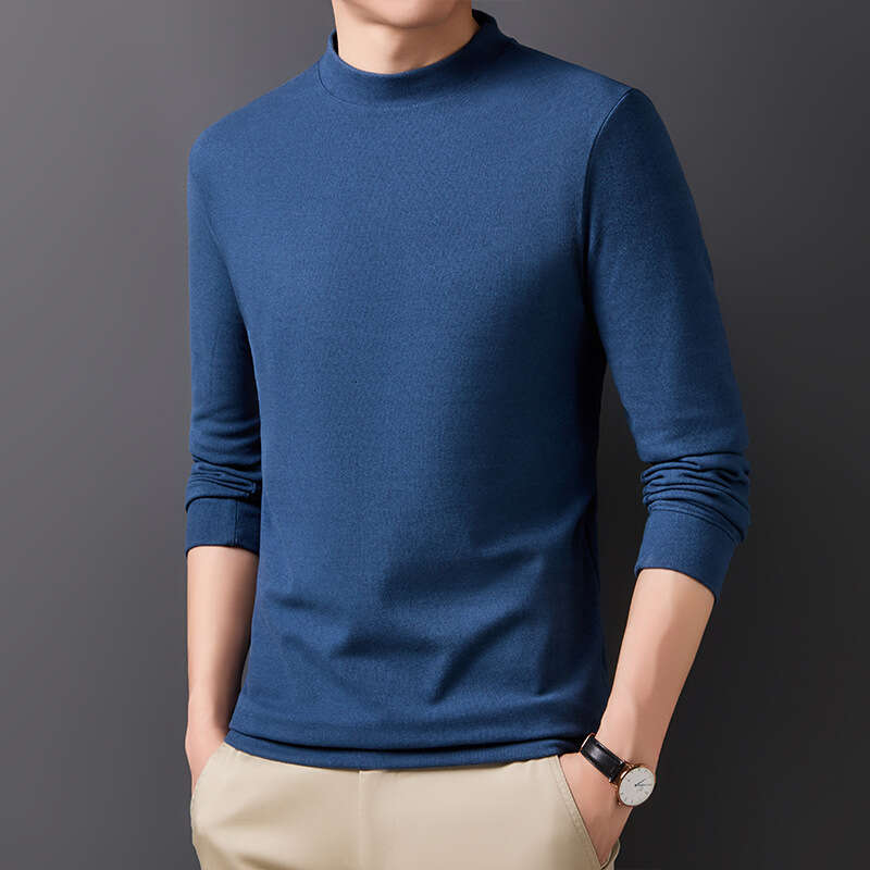 Half High Collar Men's Bottom Sweater 2024 Autumn New Youth Nano Velvet Korean Version Long Sleeved T-shirt Solid Color Hoodie for Men Sweatshirt