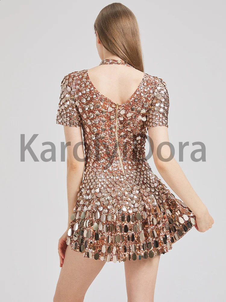 Sexy Black Shell Sequins Mini Dress Nightclub Dance High Quality Performance Clothing Bodysuit Birthday Red Dresses 240726