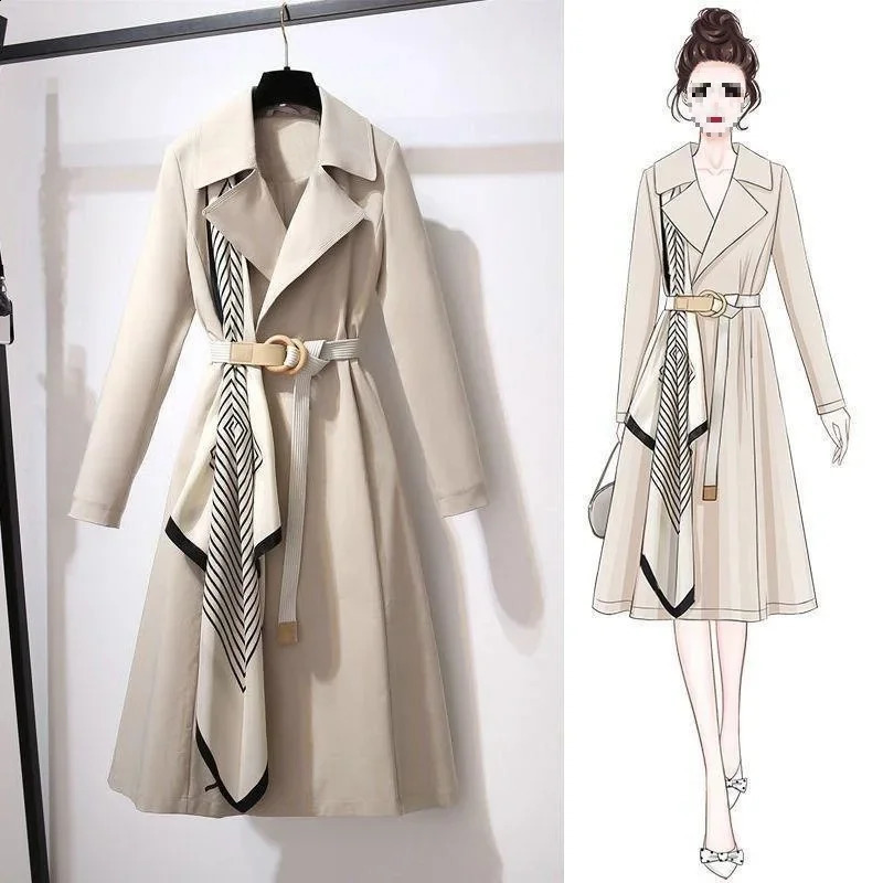 Spring Autumn Womens Fashion Medium-length Trench Elegant Casual Long Sleeve Overcoat Jacket Korean Style 240716