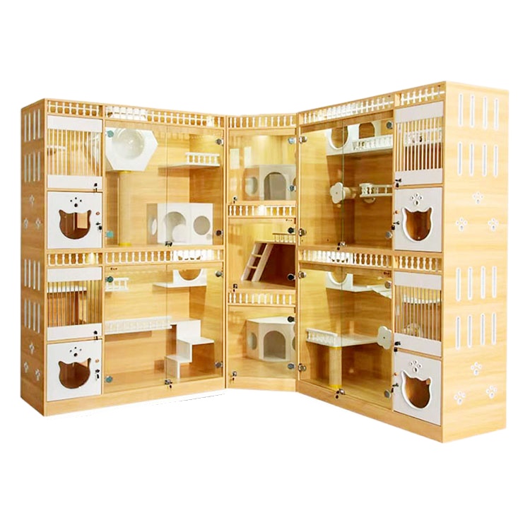 Customized Unique Design Luxury Wooden Multi-level Cat Dog House Indoor Large Cat House for Multiple Cats