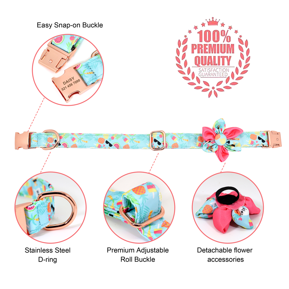 Personalized Cat Collar Printed Nylon Dog Cats Collars Custom Pet Puppy Necklace With Flower Cute For Small Medium Dogs Cats