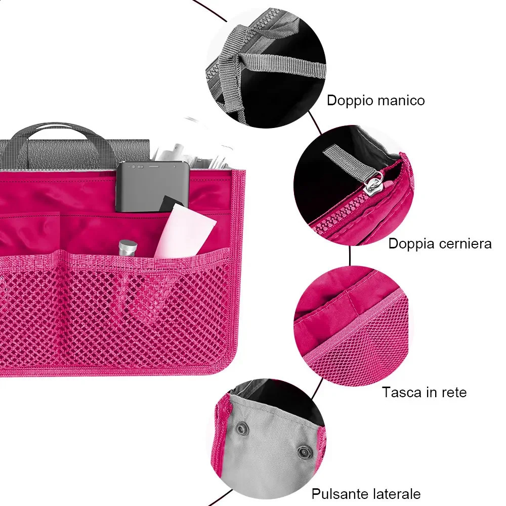 DHGM Women Cosmetic Nylon Travel Organizer Handbag Foldable Large Capacity Insert Bag Liner Makeup Tote 240726