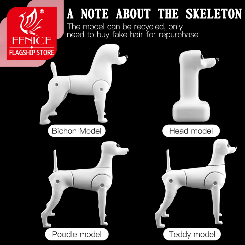 Fenice Pet Simulation Hair Grooming Fake Dog Model Practice Dog Standard Skeleton Model Dog Full Body Fake Hair