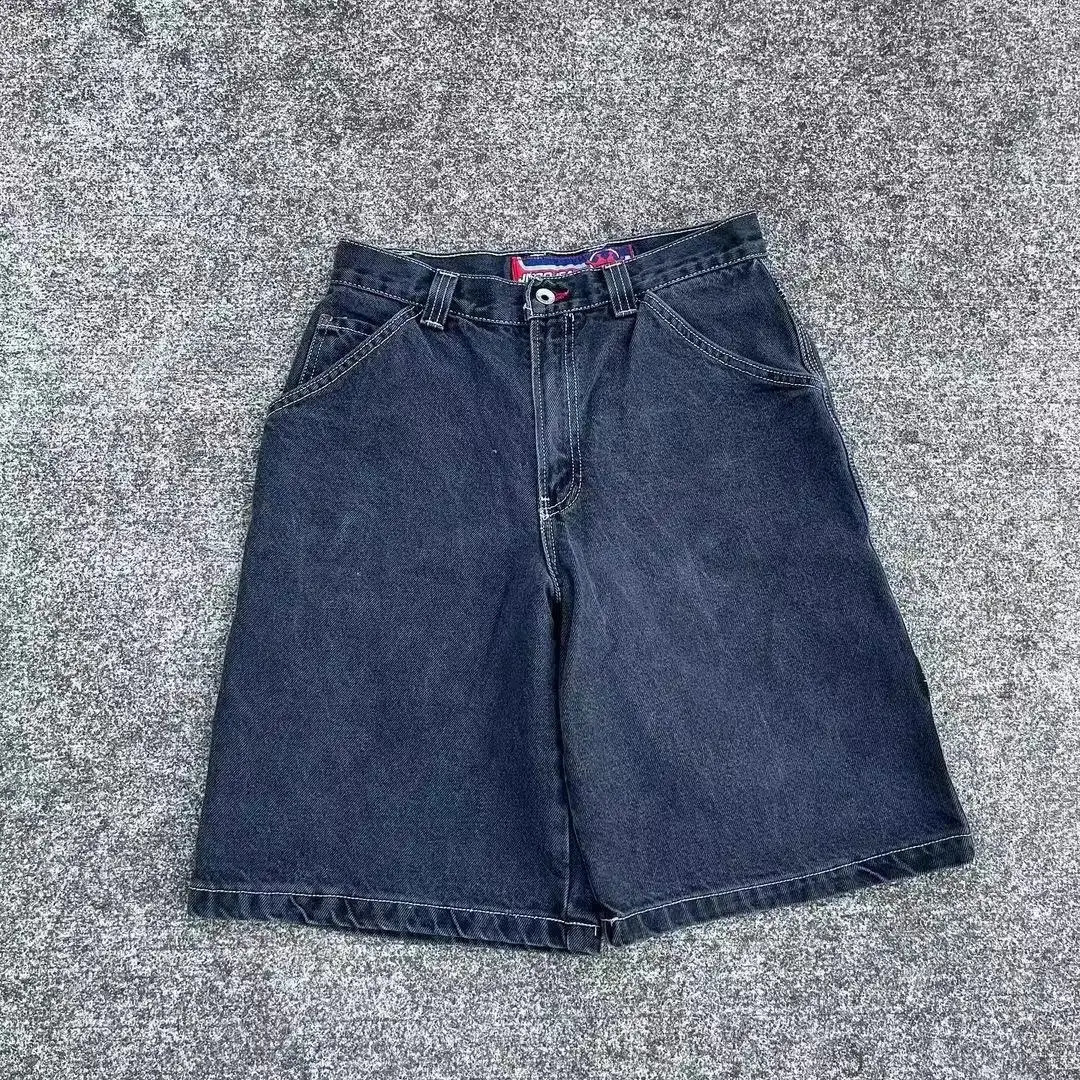 2024 Summer Retro Shorts Hip-Hop Jeans Y2K Pocket Letter Print Jeans Mens Trendy Personalized Shorts Summer Knee-length Pants 240716