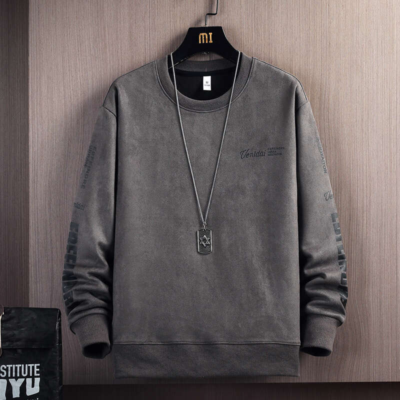 Suede Hoodie for Men 2024 New Round Neck Pullover Long Sleeved T-shirt Spring and Autumn Loose Trendy Brand Top Zip Up Hoodie Men Y2k Hoodie Goth Y2k