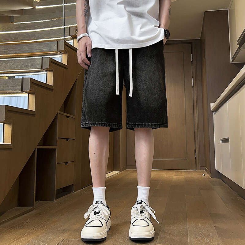 Boys' American Straight Leg Shorts Mens Summer Trendy Brand Pants 2024 New Loose Casual Denim Five Quarter Pants Bound Feet Jeans for Pregnant Wo