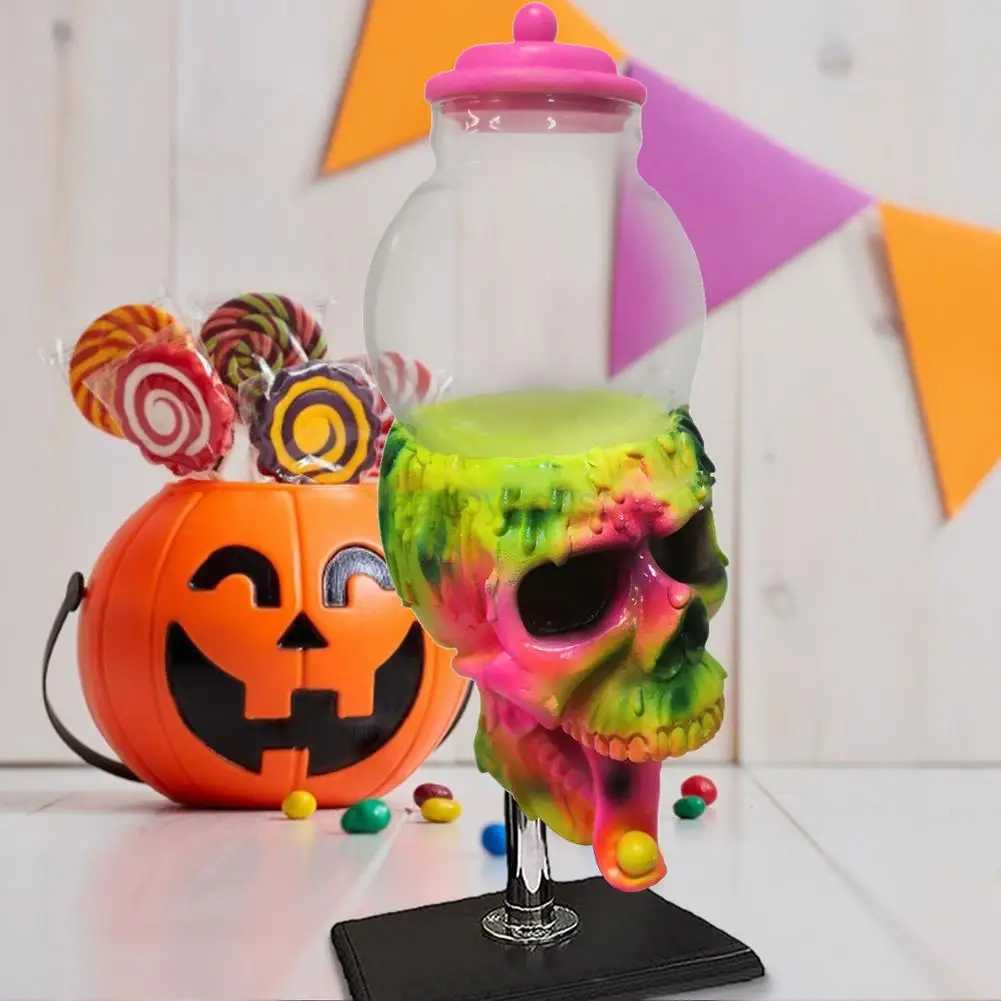 1PCS Halloween Transparent Candy Cans Jar With Cover Bubble Gum Machine Color Skull Candy Storage Tank Dessert Display StandCL240726