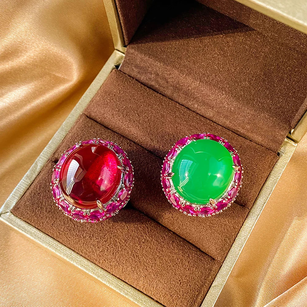 Vintage 18*20MM Ruby Emerald Rings Lab Diamond Wedding Bands Big Gemstone Cocktail Party Fine Jewelry Female Anniversary Gifts 240723