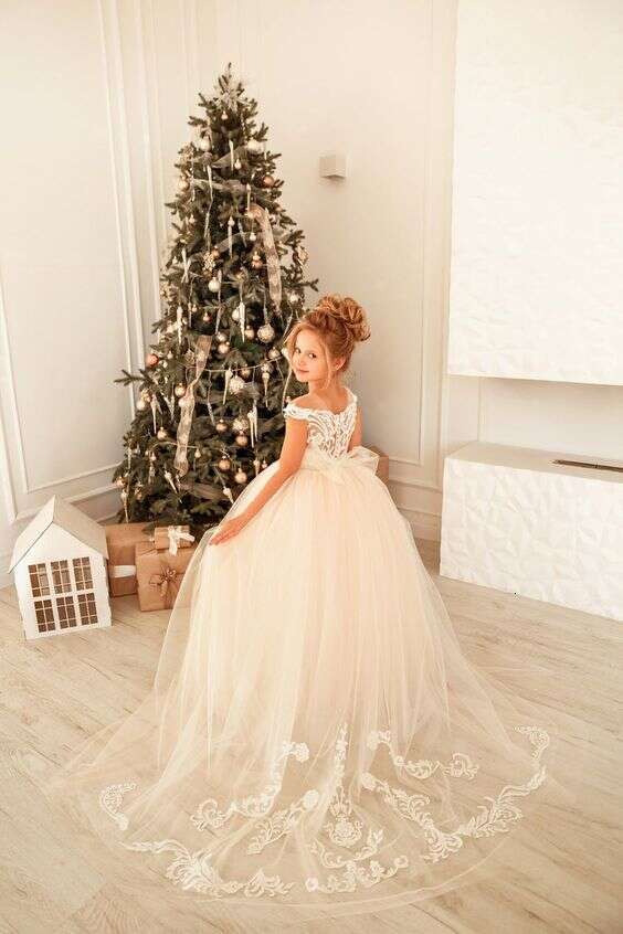 Tulle Lace wer Girl Long Train With Bow Birthday Wedding Party Princess Banquet Ball Gown Kids Dresses For Girls 2024