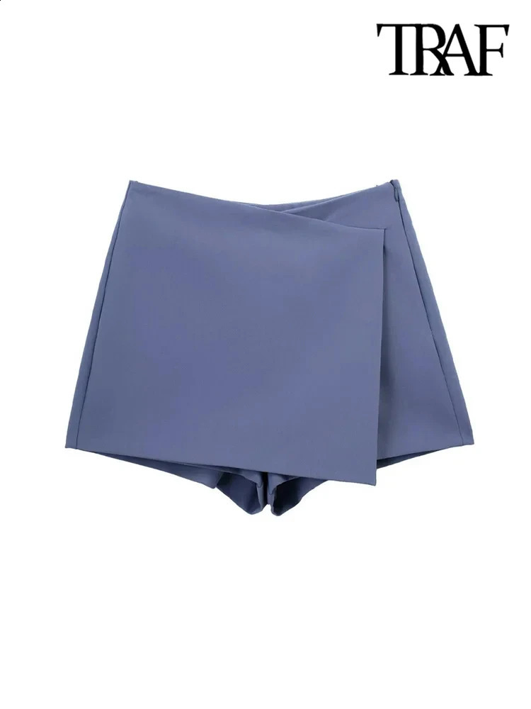 TRAF Women Fashion Pareo Style Asymmetric Shorts Skirts Vintage High Waist Side Zipper Female Skort Mujer y240827