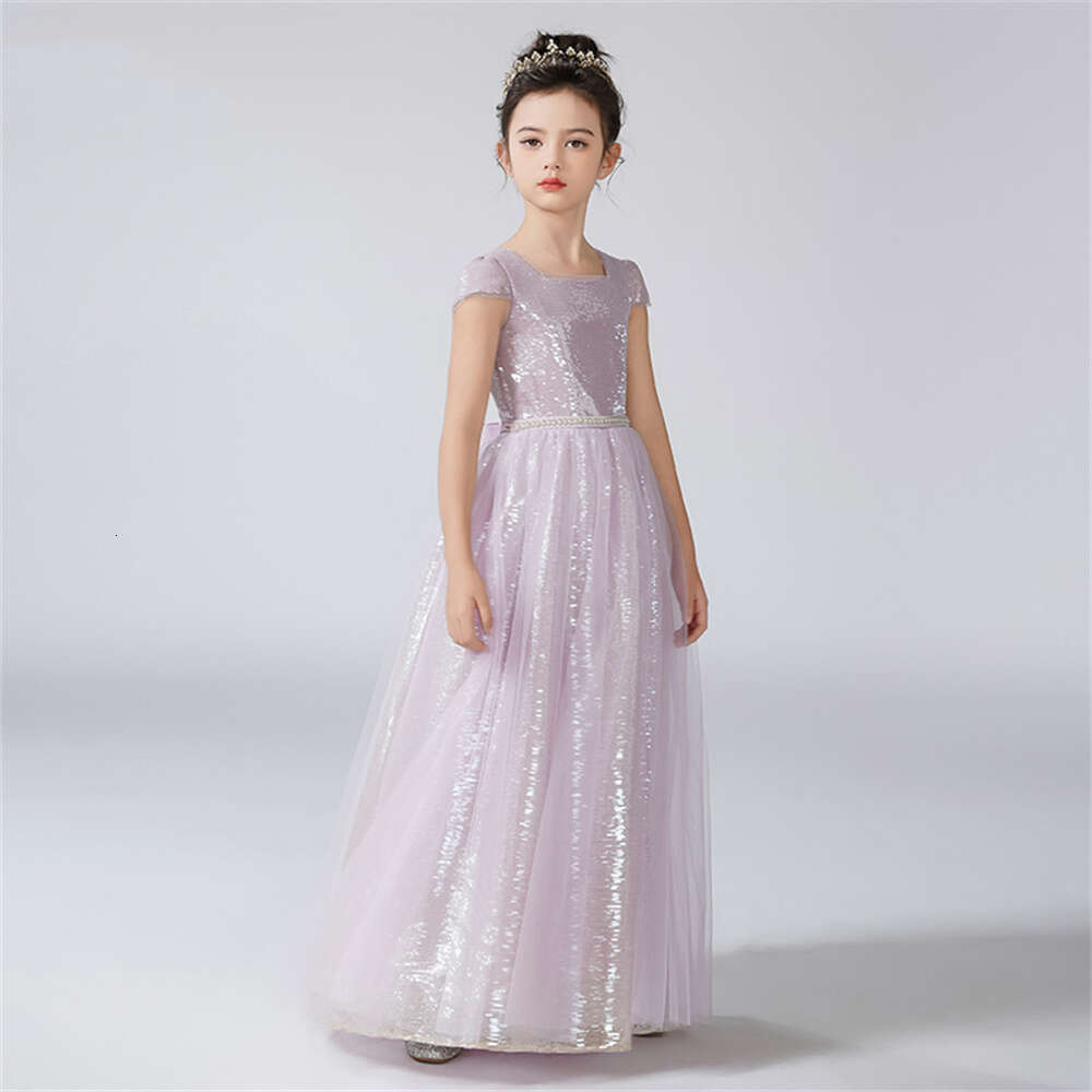Dideyttawl O-Neck Dress For Sequins Shiny Wer Girl Dresses Cap Sleeves Kids Birthday Formal Princess Gowns 0220