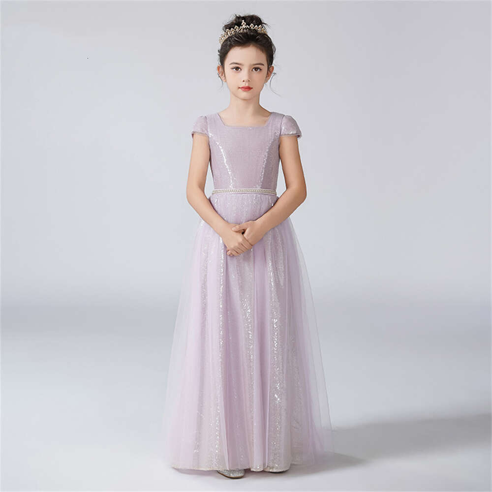 Dideyttawl O-Neck Dress For Sequins Shiny Wer Girl Dresses Cap Sleeves Kids Birthday Formal Princess Gowns 0220