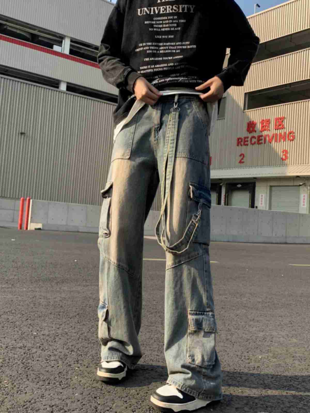 2025S Fashion Designer Men Spring Autumn New Hip Hop Loose Jeans Mens Streetwear Long Straight Trousers Male Oversized Baggy Denim Pants