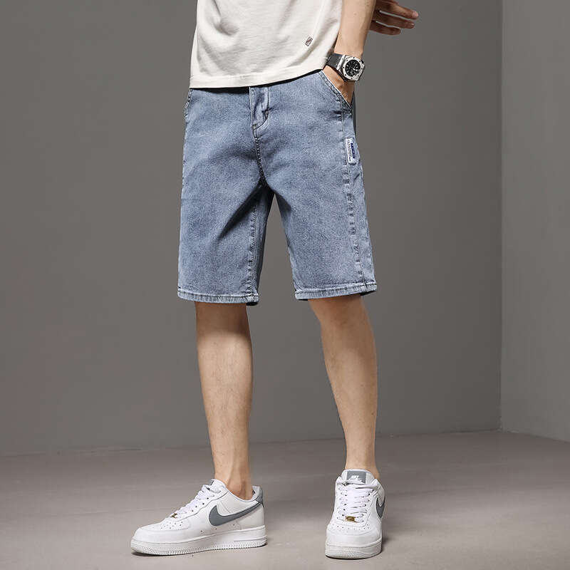 Thin Denim Shorts 2024 New Summer Quarter Trend Korean Version Elastic Mens Mid Length Pants Ice Silk Bound Feet Nine Points Jeans for Pregnant Women