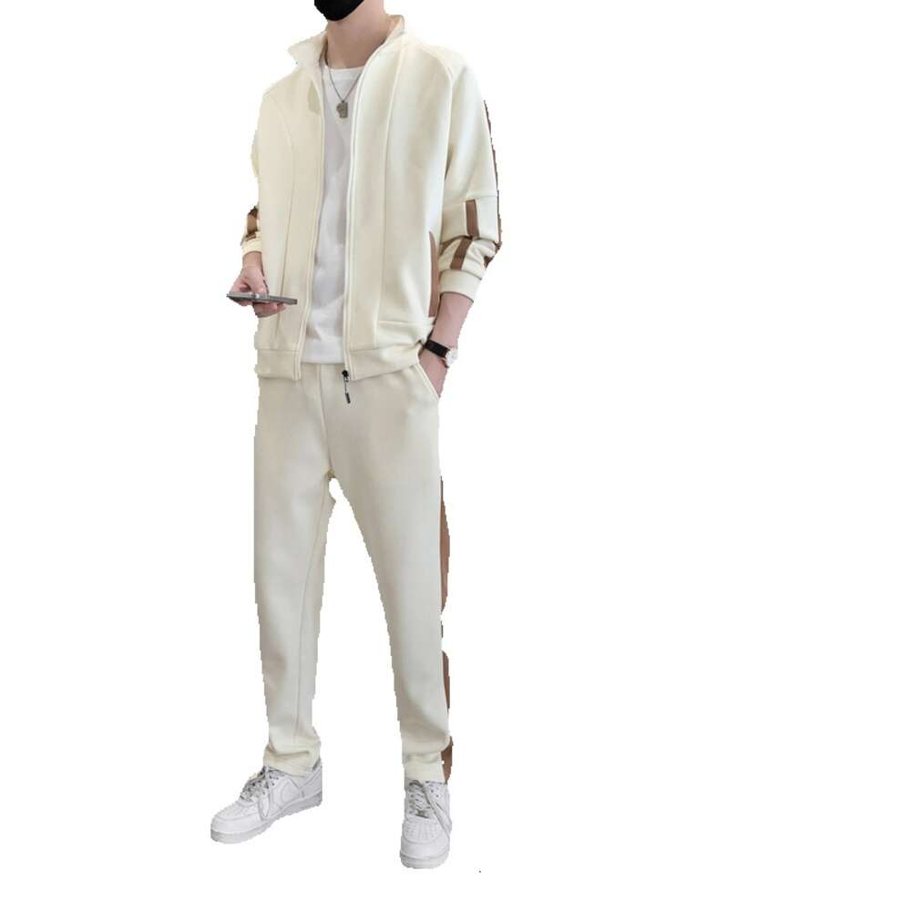 Mens 2024 New Spring Korean Loose Two Piece Youth Leisure Cotton Sports Set Hip-hop Style Sport College Style Jeans for Pregnant Women Gold Velvet Pan