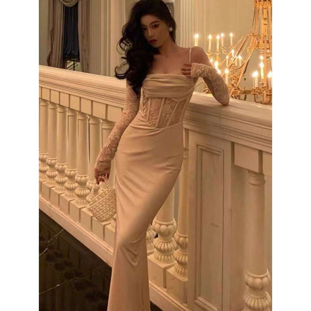 Sexy Bodycon Long for Women Evening Party Robe Special Ocn Dresses Veet Lace Patchwork Spaghetti Strap Slim Vestidos