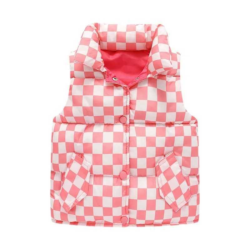 Childrens autumn warm vest girls fashionable plaid apron jacket boys casual standing collar down jacket cotton vest 2Y-10YW240724