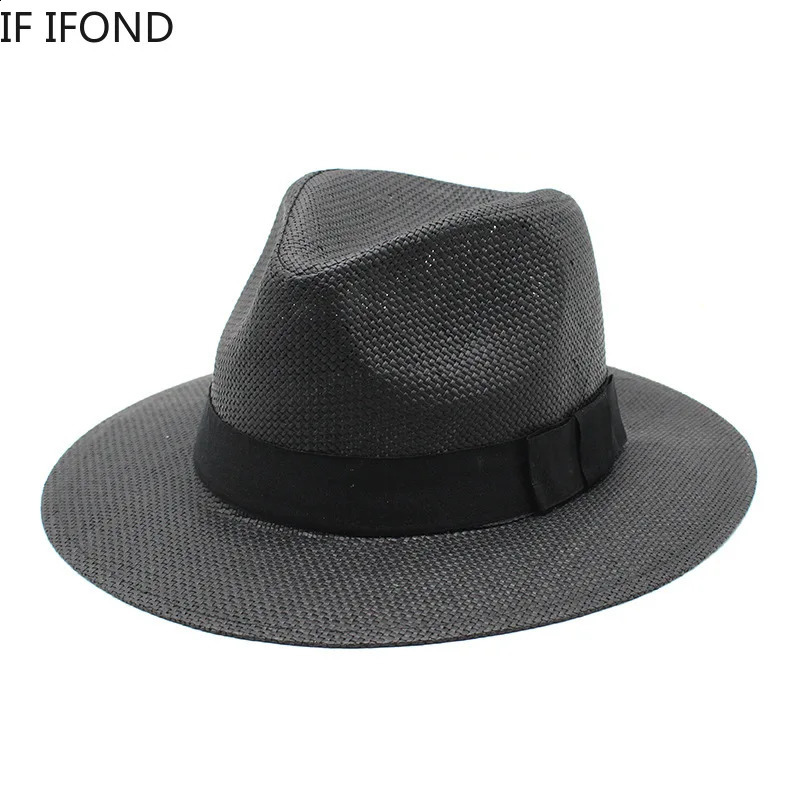 Summer Casual Paper Straw Hat Mens Panama Trilby Jazz Hat Outdoor UV Protection Beach Hat 240710