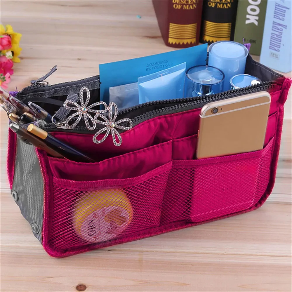 DHGM Women Cosmetic Nylon Travel Organizer Handbag Foldable Large Capacity Insert Bag Liner Makeup Tote 240726