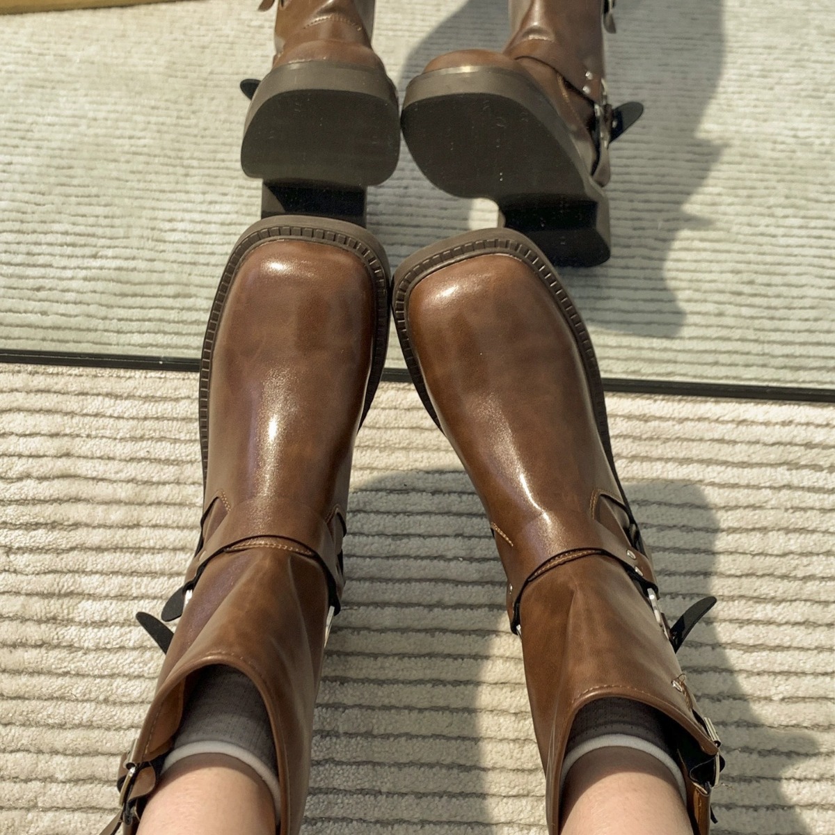 Ladies' British style retro square toe short boot sleeve