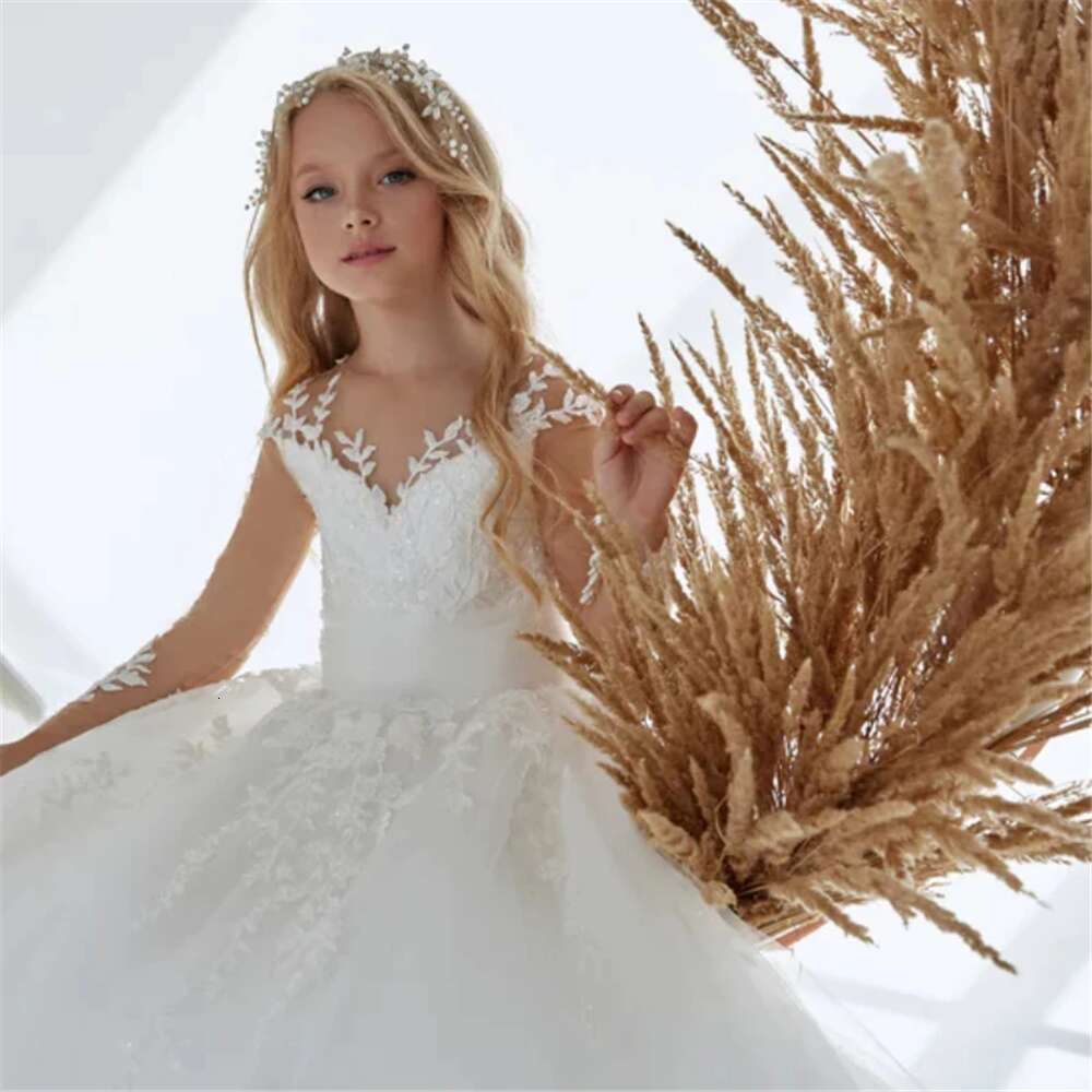 Birthday Party Banquet Princess First Communion Gown wer Girl Dresses Tulle Puffy Applique Taig Long Sleeve For Wedding