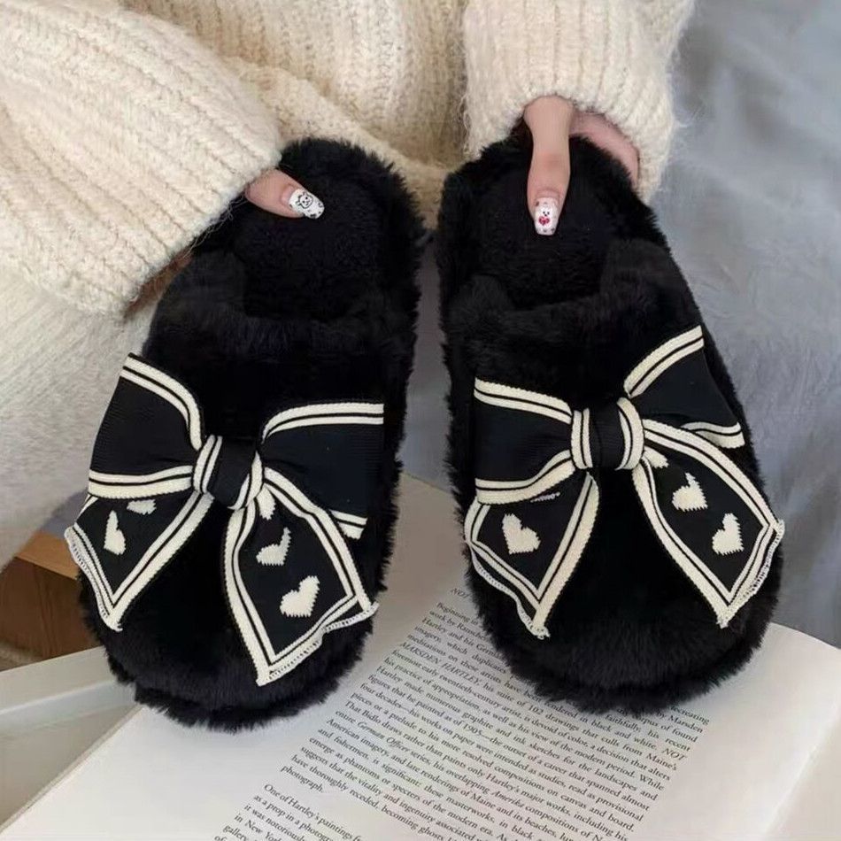 Cozy 2024 Winter Plush Bow Cotton for Women, Warm Indoor Home Slippers