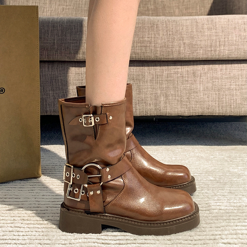 Ladies' British style retro square toe short boot sleeve