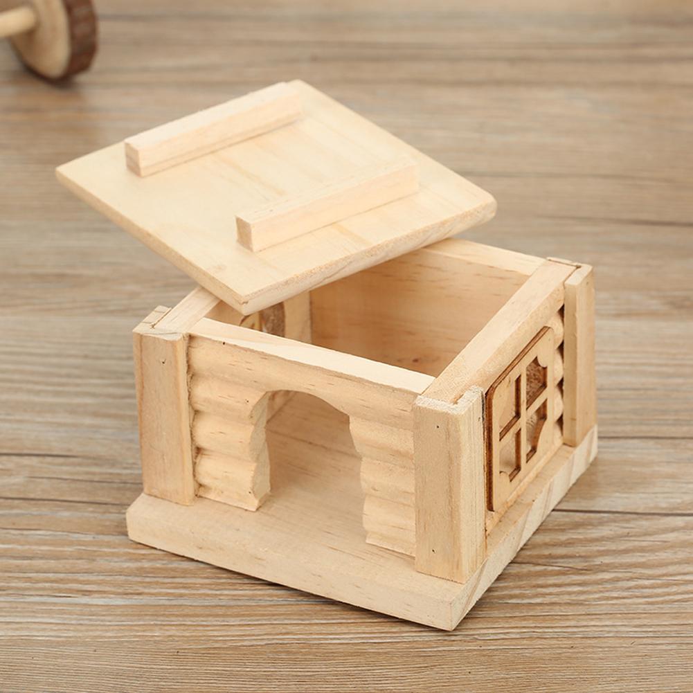 Natural Wooden Hamster House Flat Top Hideout Hut With Window for Hamsters Squirrels Gerbils Golden Bears Small Animals