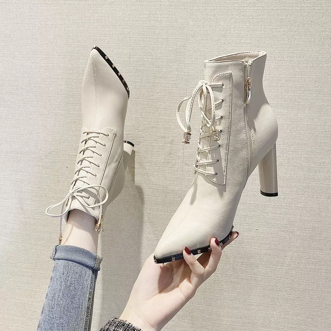 Ladies' high heels thick heels pointed boots