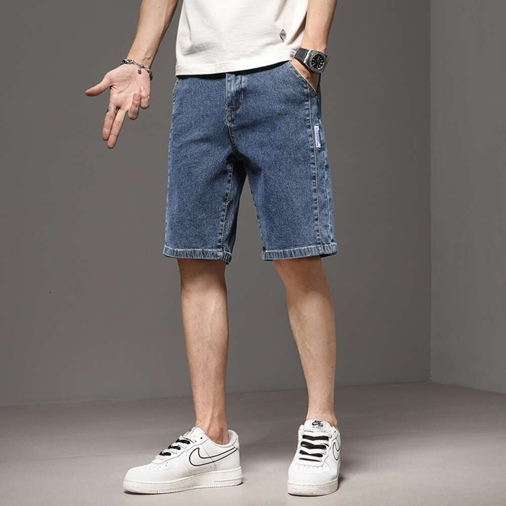 Thin Denim Shorts 2024 New Summer Quarter Trend Korean Version Elastic Mens Mid Length Pants Ice Silk Bound Feet Nine Points Jeans for Pregnant Women