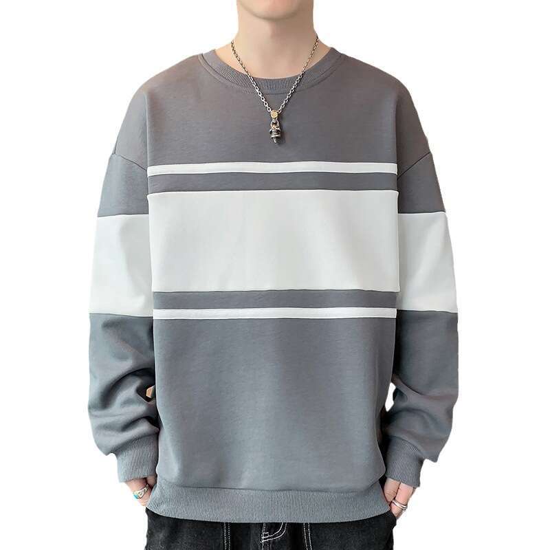 Trendy Round Neck Hoodie for Men, 2024 Autumn New Style, Loose Fitting Pullover, Casual and Versatile, Handsome Long Sleeved T-shirt Top Mens Hoodie