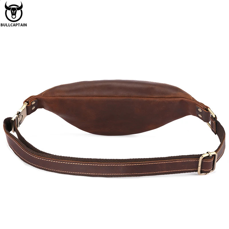 BULLCAPTAIN Mens Crazy Horse Leather Belt Bag Classic Retro Crossbody Outdoor Storage Mountaineering Mobile Phone 240725