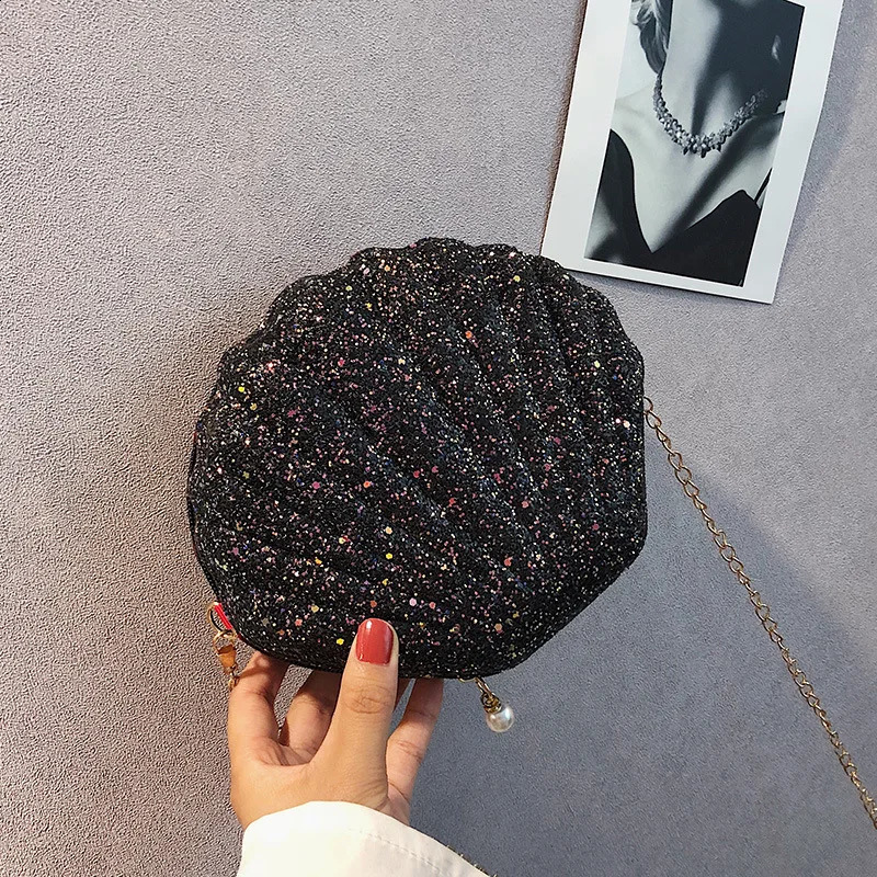 Women Shoulder Handbags Shell Bag Chain Cute Sequins Small Phone Money Pouch Zipper Crossbody Bags for Bolsa Feminina 240725ZYl