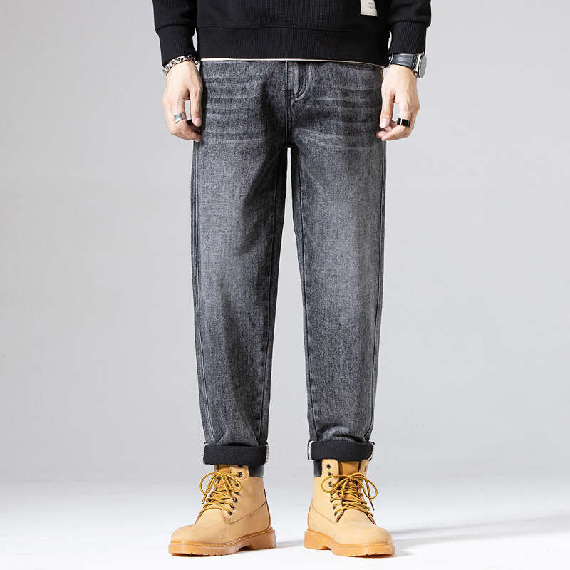 Spring and Autumn New Men 2024 Korean Version Straight Leg Jeans Mens Micro Elastic Casual Plus Size High-end Harun Pants Nine Points Jeans for Pregna