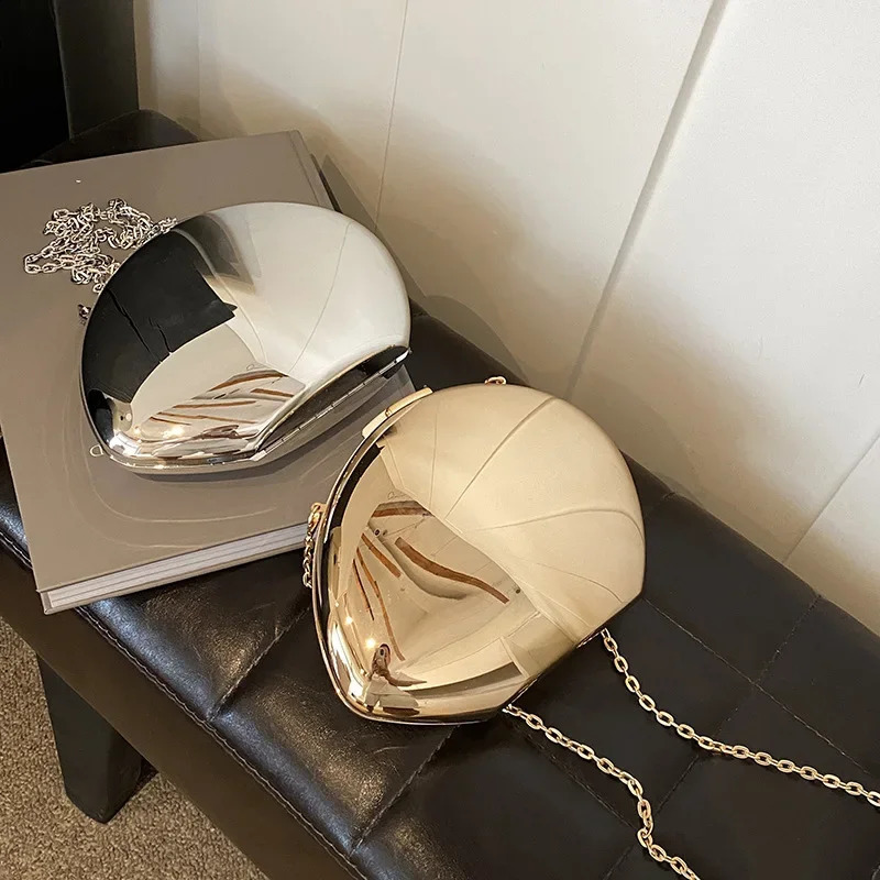 Acrylic Shell Shape Clutch Bag Gold Silver Women Evening Party Cute Shiny Metal Shoulder Crossbody Bags Small Purse y240925