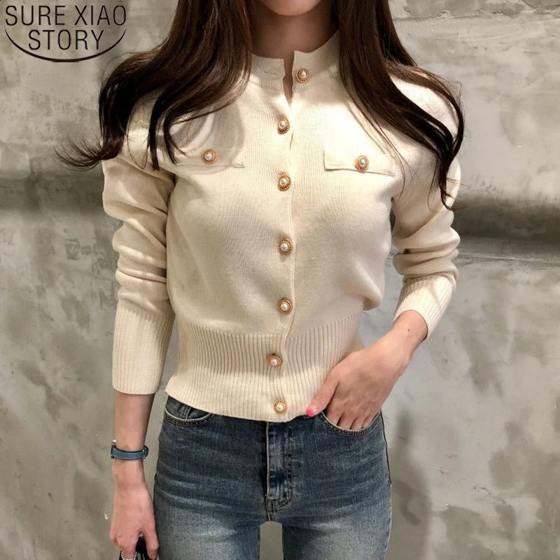 Autumn Long Sleeve Fashion Women Cardigans Sweater Knitted Coat Short Casual Single Breasted Korean Slim Chic Ladies Tops 17375 240819