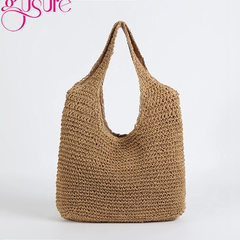 Gusure casual straw womens shoulder bag willow womens handbag handmade summer beach tote bag bohemian 241205