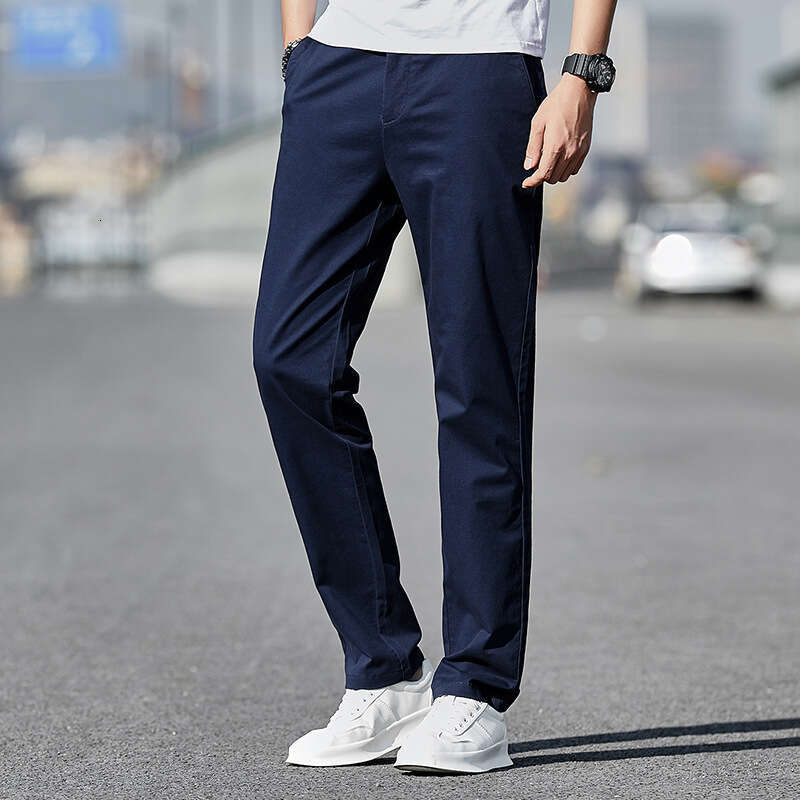 Casual 2024 Autumn Korean Version No Perm Slim Fit Straight Leg Cotton Trousers Versatile Pants Mens Fashion Bound Feet Military Pants for Man